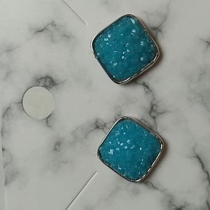 Stainless Steel Druzy Stud Earrings Square Shape Blue (21)